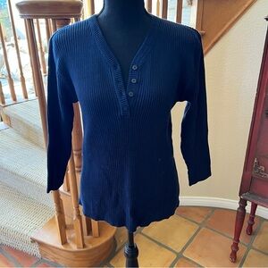 Liz Claiborne Lizwear Jeans Navy 4 Button Henley Cotton Blue Sweater Sz M